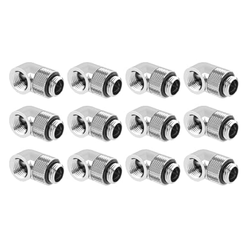 Image of dracaena.io 12 pack G1/4" thread Male to Female Extender Fitting, 90° Rotary Enhance Multi-Link Adapter Fitting for Computer Water Cooling System, Silver