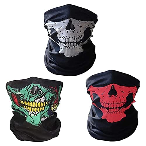Image of CBValleyol 3 Piece Multifunctional Motorcycle Face Mask,Breathable Seamless Tube Skull Shield Ski Mask (White/Red/Green)