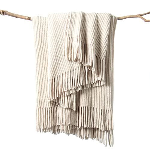 Image of lifein Throw Blanket for Couch-Soft Boho Bed Throw Blankets,Cozy White Chenille Knitted Throw,Small Knit Farmhouse Lightweight Blanket&Throw for Summer,Woman,Chair,Sofa,Home Decor(White/Cream,50*60")