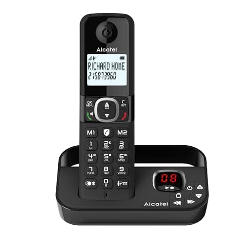 Image of ALCATEL F860 Voice - DECT Cordless Phone With Answering Machine - Large Backlit Display - Handsfree - Call Barring - 2 Direct Memory Keys - Black