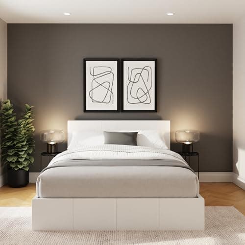 Image of GFW Classic Leather Upholstered Ottoman Storage Bed, Gas End Lift & Under Bed Storage, Double, Faux Leather, White
