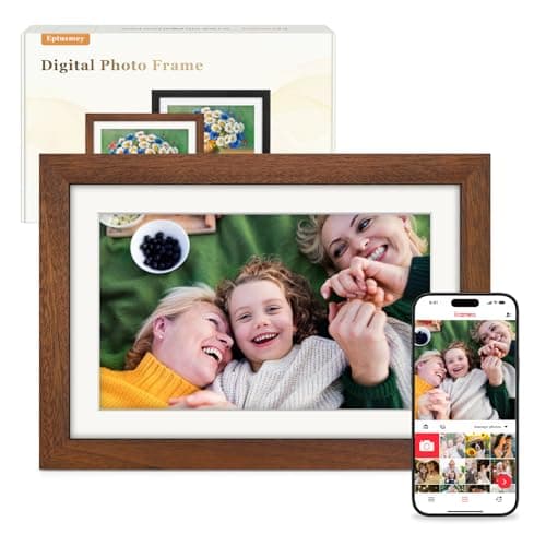 Image of Frameo Digital Photo Frame WiFi Walnut Wood Frame 10.1 Inch Picture Frame with 1280x800 HD IPS Touchscreen, Built-in 32GB, Send Photo Video via Frameo App/USB/SD, Gifts for Women/Men/Grandparents