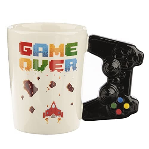 Image of Puckator Game Over with Pixel Decal Ceramic Shaped Handle Tea Coffee Mug Funny Home Accessories Cute Gifts for Girlfriend Large Mugs for Men Women Hot Drinks Cups Presents Secret Santa Gift Set