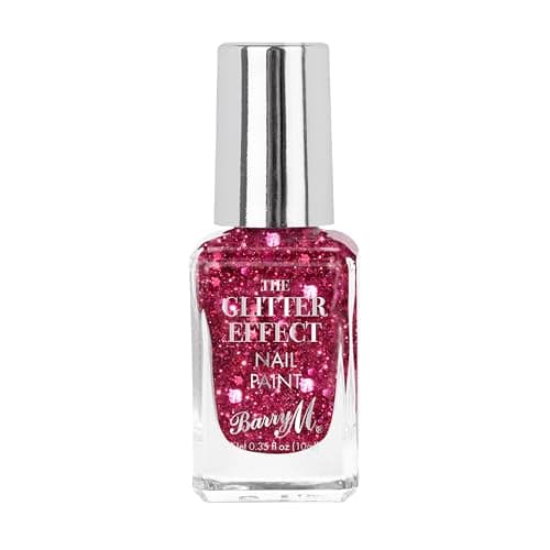 Image of Barry M Glitter Effect Nail Paint, Shade Fuchsia Fiesta |Pink Glitter Nail Polish