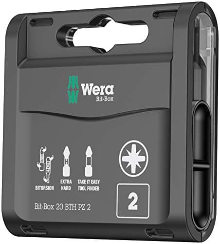 Image of Wera 05057762001 BTH PZ2 Bi Torsion Long Life Timber Pozi Bit-Box for Drill/Drivers, 0 W, 0 V, Black, 2 x 25 mm, 20-Piece