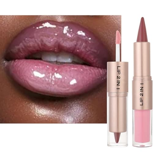 Image of 2-in-1 Double-Ended Matte Lip Liner & Lip Gloss Set, Long-Lasting, Smooth Plumping Lipliner with High-Pigment Moisturising Pink Lipgloss(#05)