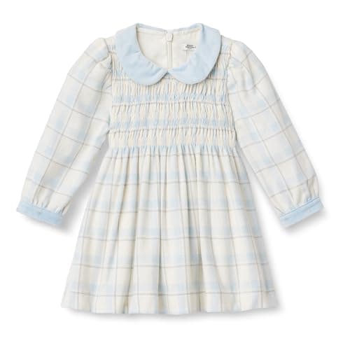 Image of Amazon Essentials x Sofia Grainge Baby Girls' Long Sleeve Flannel Dress, Ivory Blue Light Simple Plaid, 3-6 Months