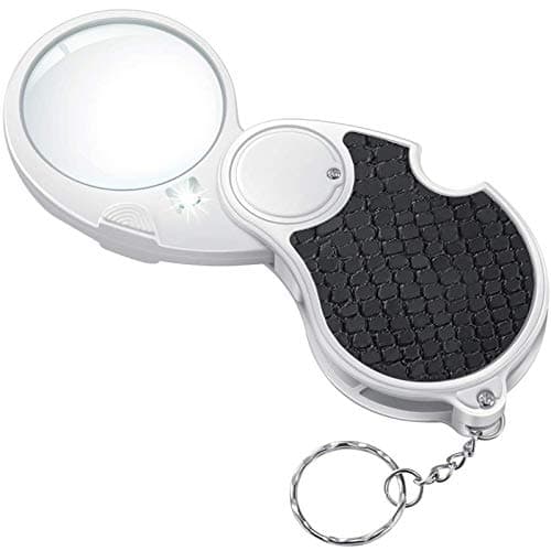 Image of Magnifying Glass with Light, Small Illuminated Foldable Pocket Magnifying Glass, 5x Handheld Mini Keyring Magnifier for Reading Hobby Travel Drawings Map - Flip Lens with 45 mm Diameter