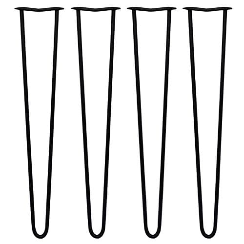 Image of Hairpin legs x 4 Set Furniture Desk Bench Table Chair Side Table 2 prong 12mm Black Steel Protector Feet Home Hair Pin Living Room Office Kitchen Décor