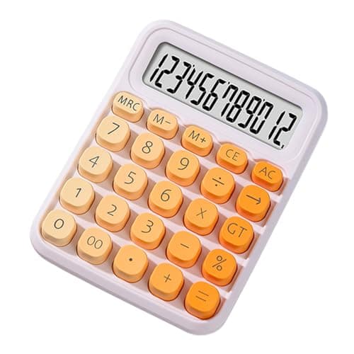 Image of Tissting 12-Digit Calculator With Large LCD Display And Round Buttons - Gradient Color Dual Power Desktop Calculator For Office School Home Students And Accountants 14x10.5cm/5.5x4 (Orange)