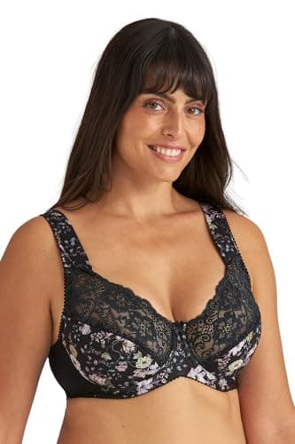 Image of Miss Mary of Sweden Fauna Underwired Bra – Full Cup, Lace & Mesh, Extra Support & Lift 38DD Black