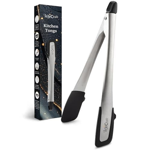 Image of Luxecraft Kitchen Tongs - Premium Stainless Steel Tongs for Cooking with Non-Scratch LFGB Silicone Tongs Tips, Locking Handles, Built-In Stand, Dishwasher Safe, Ideal for Grilling, Frying, and Serving