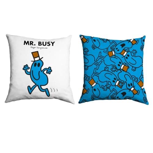Image of Mr Men Mr. Busy Cushion – 40cm x 40cm Soft-Touch Faux Suede Pillow with Microfibre Inner | Perfect Home Décor & Gifting Idea