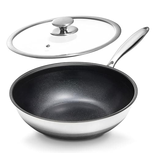 Image of KOKHUB Induction Non Stick Wok, 30 cm Titanium Ceramic Stainless Steel Wok Pan with Lid, Deep Stir Fry Pan, PFOA & PFAS Free, Suitable for All Hobs, Large Capacity for 3-5 People