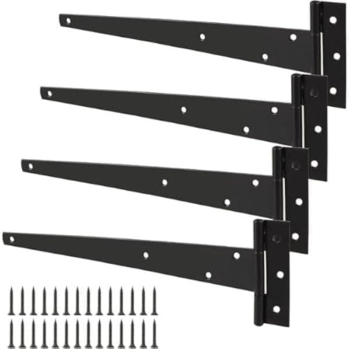Image of Garden Mile 4pc T Hinges 12” /300mm – Heavy Duty Black Gate Hinges with Screws, Powder Coated Rustproof Hinges for Wooden Gates, Shed, Garage & Barn Doors