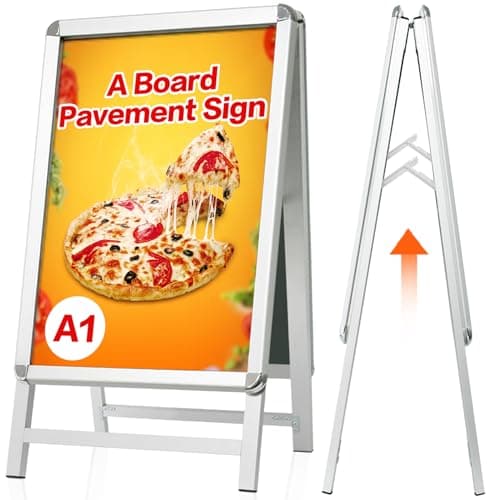 Image of VAIIGO A Board Pavement Sign Frame - A1 Double Side Pavement Board with Aluminum Snap Frame Sign Stand for Outdoor Heavy Duty Poster Menu Stand Advertising Display Stand, Silver
