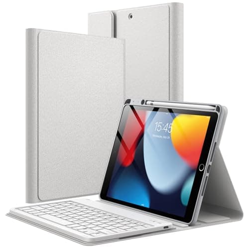 Image of JETech Keyboard Case for iPad 10.2-Inch (2021/2020/2019 Model, 9th/8th/7th Generation) with Pencil Holder, Magnetic Detachable Bluetooth Wireless Keyboard, Soft TPU Back Stand Cover (Silver)