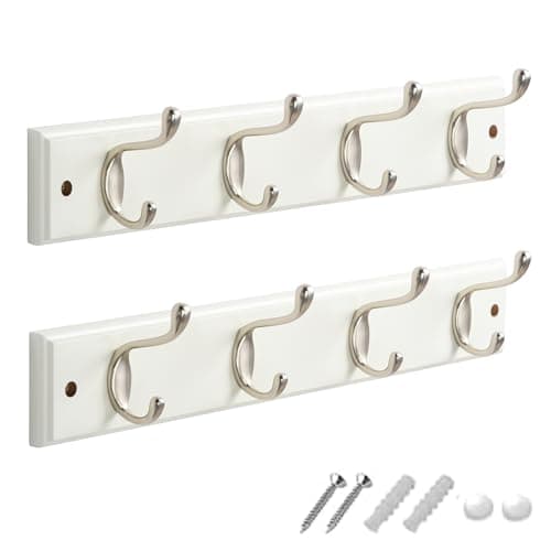 Image of GlazieVault Coat Hooks Wall Mounted - MDF Board Nickel Hook Coat Rack(2 Pack) - Heavy Duty White -Coat Hooks for Wall Clothes Hooks and Wall Hooks