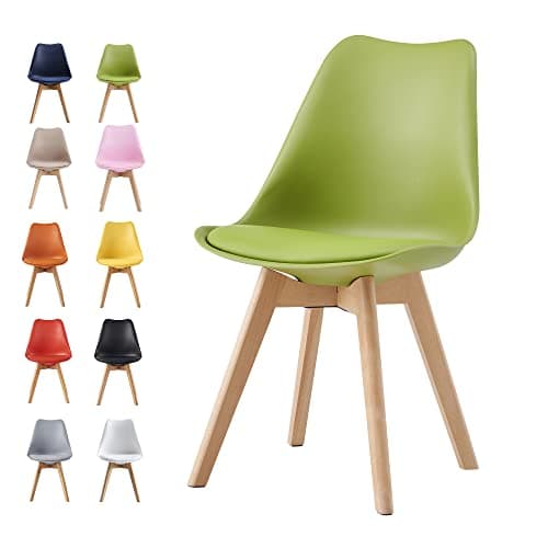 Image of mcc direct Dining Chairs Wooden Legs Soft Cushion Pad Stylish DELUXE Retro Lounge Dining Office EVA (Green)