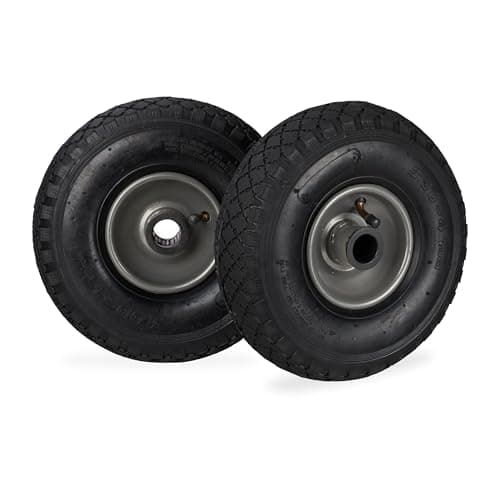 Image of Relaxdays Hand Truck Spare Tyres Set of 2, 3.00-4, Pneumatic Wheels with Steel Rim, 25 Hub Diameter, Multicolour