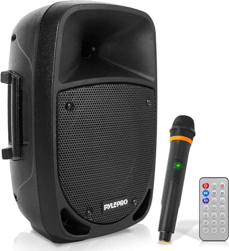 Image of Pyle 800W Portable PA System, Large Bluetooth Speaker w/Wireless Microphone, 20cm Battery Powered PA Systems, Active Speakers, Powerful Loudspeaker, USB/SD Card Reader, for Stage/Parties/Events