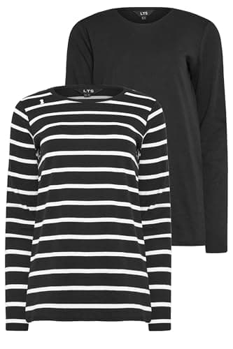 Image of Long Tall Sally - LTS Tall 2 Pack Stripe Print Cotton Long Sleeve T-Shirts - Women's Black