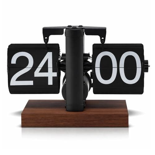 Image of Retro Digital Flip Down Clock, Flip Desk Clock Vintage 24 Hours Mechanical Digital Automatic Turning Anti Slip Wood Base for Home Desk Table Living Room Office