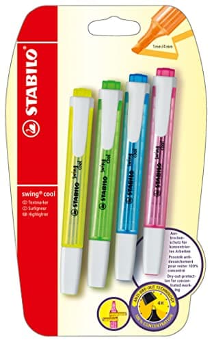 Image of STABILO Swing Cool Highlighters Pack of 4 Green Yellow Blue Pink