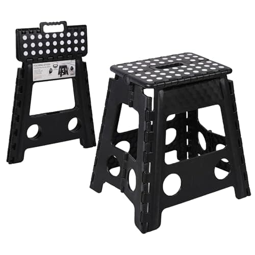 Image of Black Large Folding Step Stool – Heavy Duty 150kg Capacity, Slip-Resistant Surface & Rubber Feet – Compact Foldable Stool for DIY, Cleaning, Kitchen Use – Assorted Colours