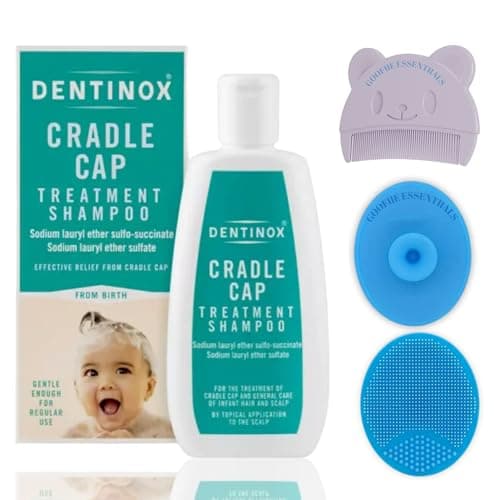 Image of Cradle Cap Treatment Shampoo for Babies Bundle with 125ml Dentinox Baby Shampoo FOR Newborn, Cradle Cap Face Wash Brush & Infant Bathing Soft Comb Bundle By GOOFIIE.
