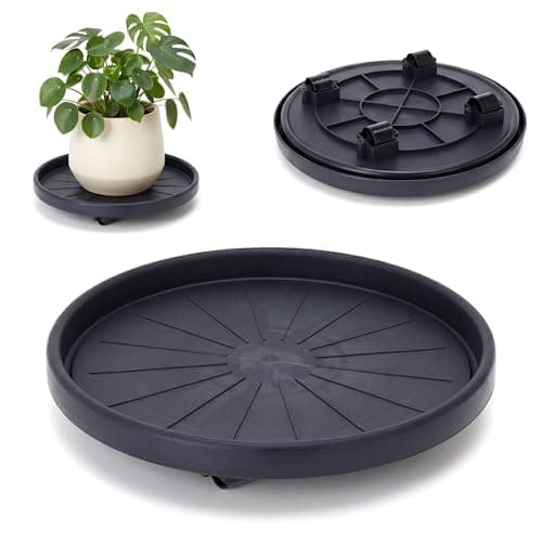 Image of GEEZY Round Plant Caddy with Wheels & Saucer Base, 30cm - Indoor & Outdoor Flower Pot Trolley - Rolling Mover Stand for Garden Planters