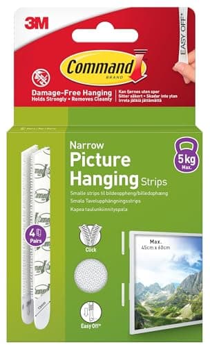 Image of Command Narrow Picture Hanging Strips, White, 4 Pairs (8 Strips) - Adhesive Strips - for Pictures, Frames, Mirrors, Wall décor - Damage Free Hanging