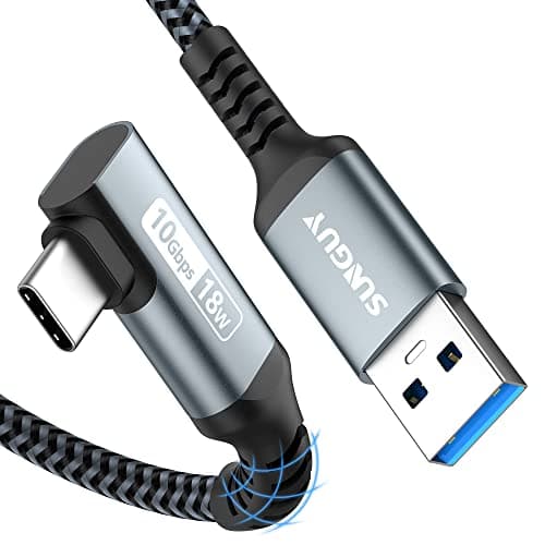Image of SUNGUY USB C Cable Angle, 1.5M 10Gbps USB 3.1 Gen 2 USB C Charging Cable and Data Cable Compatible with Android Auto, Galaxy S22, SSD, Huawei P30/P20, Xiaomi-Grey