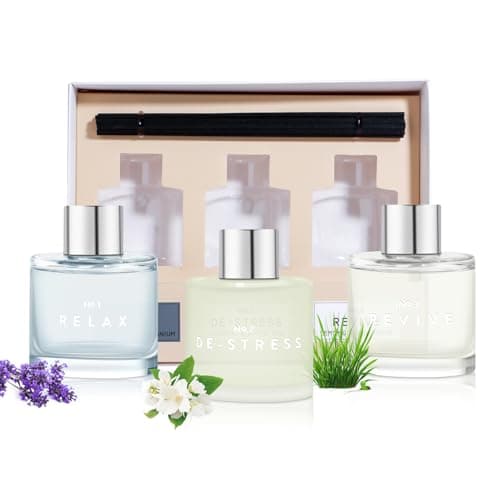 Image of Set of 3 Fragrance Reed Diffusers,50ml Lavender Jasmine Lemongrass Aromatherapy Diffuser Set with 12 Black Fiber Sticks,Air Freshener for Bedroom Bathroom Office