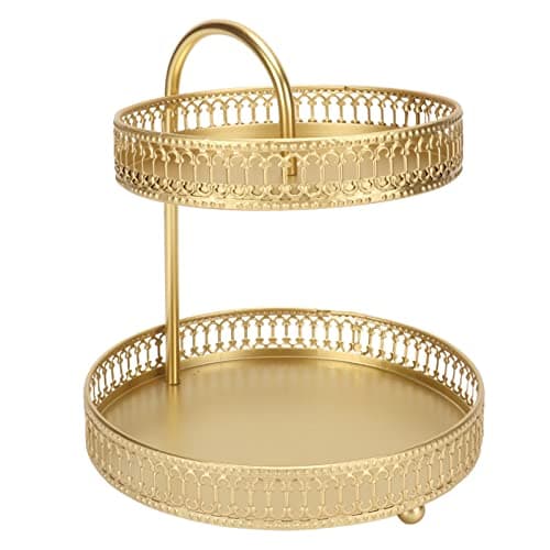 Image of Gold Cake Stand Set, 2 Tier Metal Round Cupcake Holder Dessert Display Plate Serving Platter, Dessert Table Stands and Trays Set for Wedding, Birthday Party, Baby Shower, Anniversary