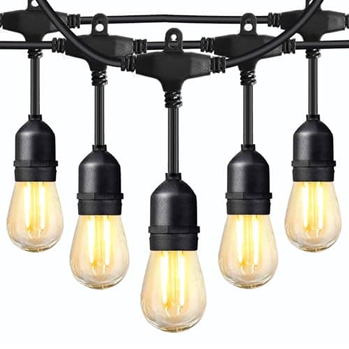 Image of BRIMAX Outdoor String Lights 49FT Heavy Duty Commercial Grade Waterproof String Lights, 15 E27 Sockets, 15 Shatterproof LED Bulbs (2W Warm White), Garden Light for Patio, Backyard, Cafe