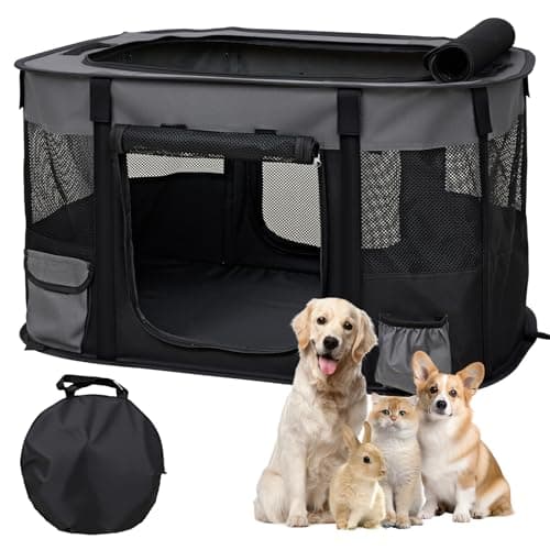 Image of The Fellie Foldable Pet Playpen, Large Dog Pen, Waterproof Oxford Puppy Play Pen, Portable Exercise Kennel Tent for Dog Carrier, Travel Pet Puppy Cage Indoors/Outdoors, Grey, 112 * 86 * 61CM