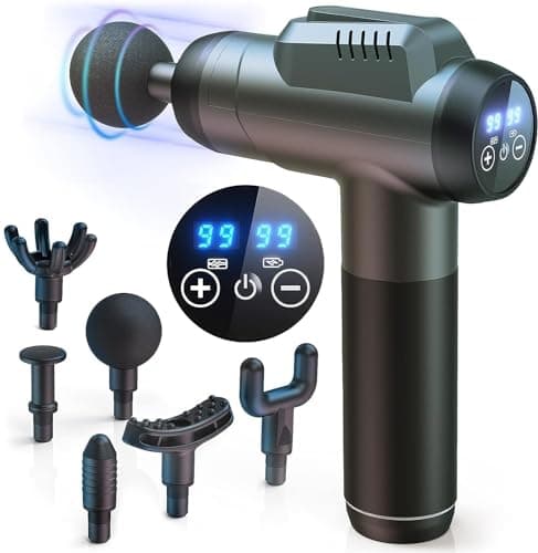 Image of Massage Gun Deep Tissue, 99 Speeds Powerful Percussion Massager with LCD Touch Screen, Handheld Body Massager with 6 Massage Heads for Muscle Pain Relief and Relaxation, Grey