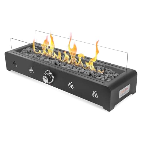 Image of Onlyfire Rectangular Tabletop Gas Fire Pit, 6.5KW Outdoor Gas Heater with Lava Rocks & Glass Wind Guard, Propane Fire Pit for Patio, Backyard and Outdoor