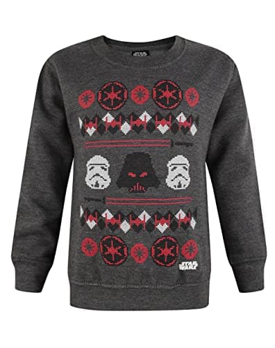 Image of Star Wars Darth Vader Sweatshirt For Boys | Kids Charcoal Fair Isle Christmas Jumper 3-4 Years