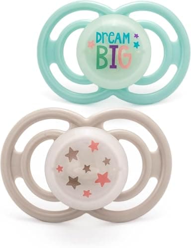 Image of MAM Perfect Night Soothers | 6-18 Months | 2 Pack | Glow in The Dark Dummies | Comes in Dummy Steriliser Case | Baby Accessories for Newborn | White/Grey (Various Designs)