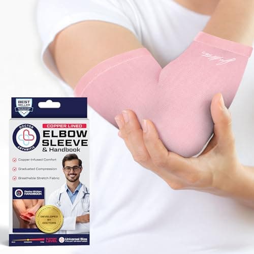Image of Dr.Arthritis Doctor Developed Ladies Pink Elbow Compression Sleeve & Doctor Handbook - Relief From Tennis Withgolfers Elbow (Pink, Large)