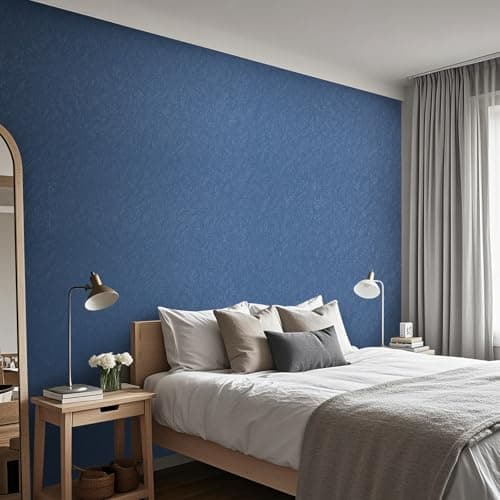 Image of Tarwanear Plain Blue Wallpaper for Bedroom Blue Bedroom Wallpaper Matte Textured Plain Pattern Faux Distressed Wall Paper for Adults Kids Teenager Room Feature Wall
