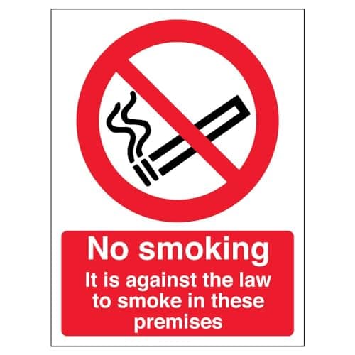 Image of V Safety No Smoking No Smoking, Against The Law To Smoke Prohibition Sign - 150mm x 200mm - 1mm Rigid Plastic
