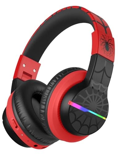 Image of iClever Bluetooth Kids Headphones, BTH12 Colorful LED Lights Kids Wireless Headphones Over Ear with 74/85dBA Volume Limited, 85H Playtime, Bluetooth 5.2 for School/Tablet/PC, Black&Red