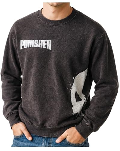 Image of Marvel Avengers Men's Graphic Sweatshirt - The Amazing Spider-Man Novelty Fleece Crew Neck Pullover Sweatshirt for Men (S-XL), Charcoal Punisher, S