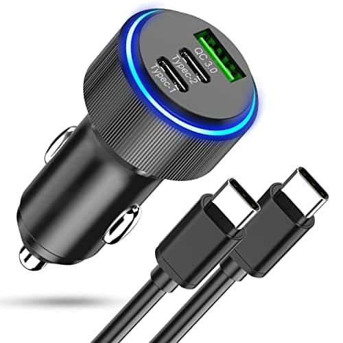 Image of USB C Car Charger Adapter 66W, Tepow 3 Port USB Car Charger Fast Charge with USB C Cable, PD&QC3.0 Car Phone Charger Cigarette Lighter for Samsung Galaxy S22 Ultra/S21/S20,iPhone 14 13 12 Pro Max,iPad