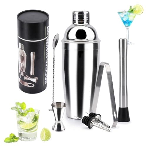 Image of Cocktail Shakers Set, 8 Pieces Cocktail Making Set with 750ml Cocktail Shaker, Opener, Double Jigger, Mixing Spoon, Muddler, Pourers, Tongs, for Drink Mixing, Home, Bar