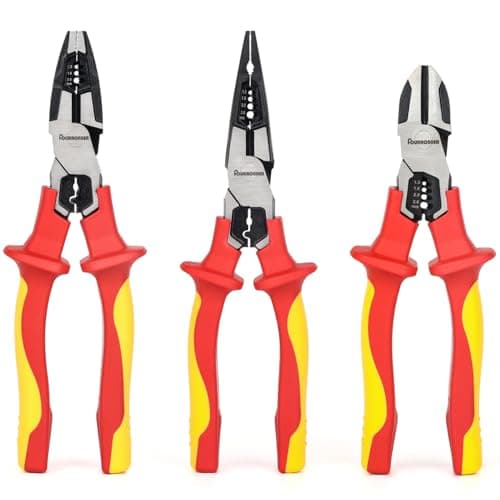 Image of FOURROBBER 3PCS VDE Insulated Plier Set,Universal Combination Pliers, Needle Nose plier and Cutter plier,with Insulated Handles 60CrV, VDE-Tested 1000V