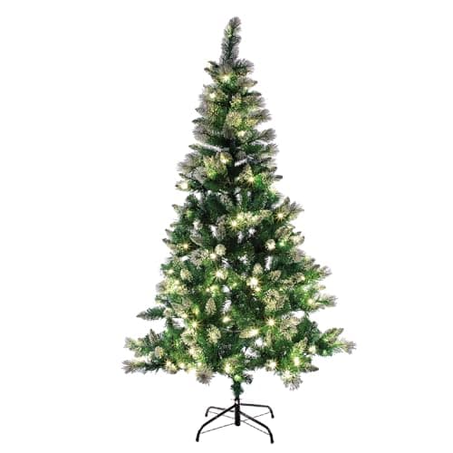 Image of The Christmas Workshop 70809 6ft Pre-Lit Snow Tipped LED Christmas Tree | Artificial Indoor Decoration | 560 Hanging Spaces & 180 LEDs | 8 Separate Light Functions | Includes Folding Metal Stand